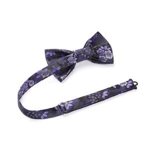 Hisdern | Silk/Polyester Blend | Purple Floral Men's Bow Tie | Wedding Formal